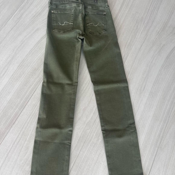 7 For All Mankind military green mid rise Roxanne slim illusion woodland jeans. - Picture 4 of 7